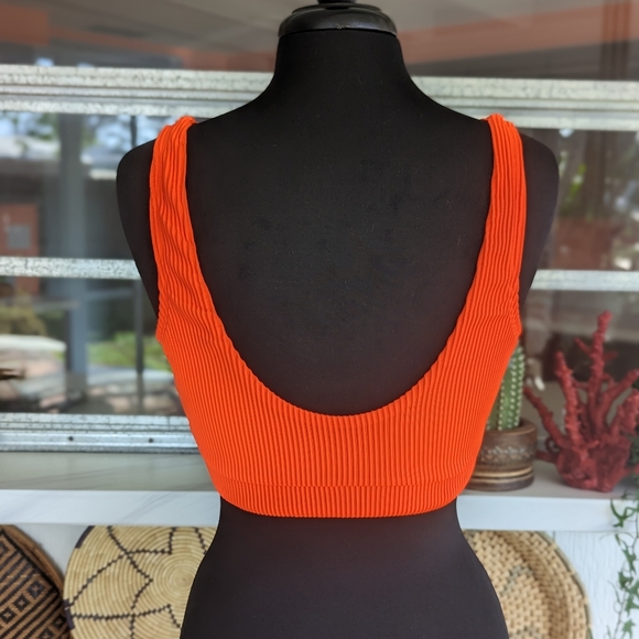 Hollister Swim XL Ribbed Scoop Neon Orange Bikini Top Bright Vacation Vibes - Picture 6 of 12